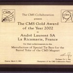 Gold Award for Special Tie Bars for Barrel Yoke (CMS MAGNET)